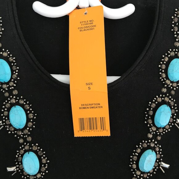 NWT Tory Burch top women's S turquoise stone black southwestern western Tribal - Picture 5 of 12